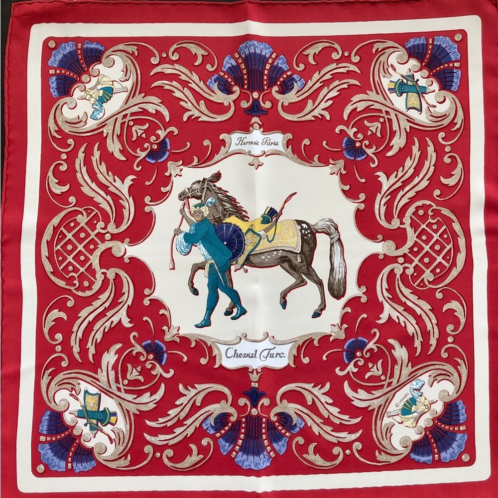 Hermes vintage silk scarf Gavroche pocket square Turkish Horse